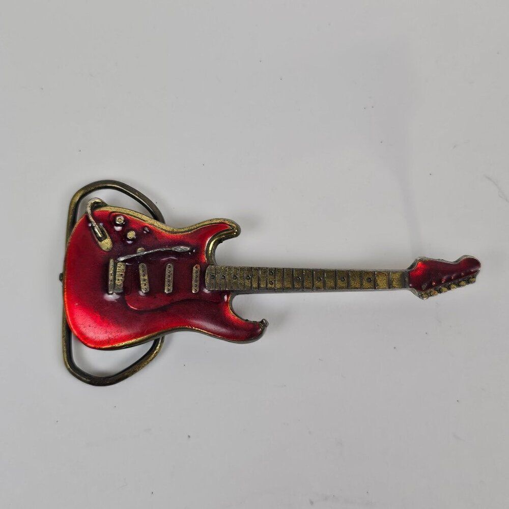 Belt Buckle Electric Guitar Red Enamel VTG 80s The Great American Buckle Company